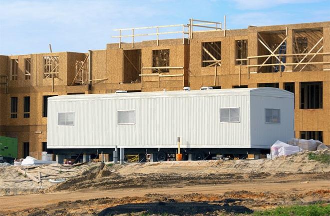 construction office rentals with signage for leasing information in Buena Park, CA